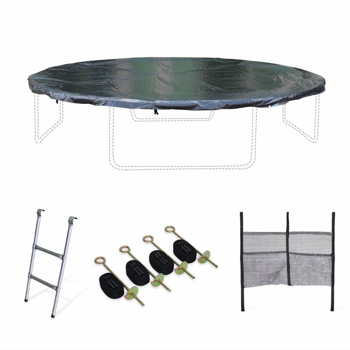 Accessoire set voor trampoline Ø400cm Mercure met ladder, beschermhoes, opbergnet voor schoenen en verankeringskit